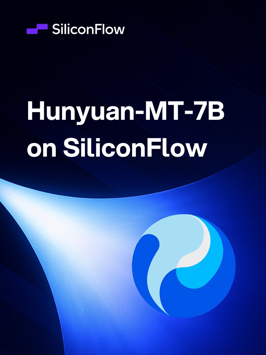 SiliconFlowAI's tweet image. 🌪️ Hunyuan-MT-7B Now Live on SiliconFlow! 🌪️
We are excited to introduce Hunyuan-MT-7B developed by @TencentHunyuan is now on SiliconFlow.
🌟 Pricing – $0 / M tokens (input and output)
🌟 Context Length – 33K tokens
🌟 Functionality – Text translation across multiple languages…
