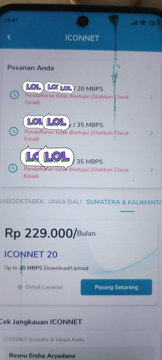 Ini kenapa ya daftar iconnet gadisetujui terus, padahal belakang rumah pakai iconnet. Mana disuruh check email tapi gada kejelasan