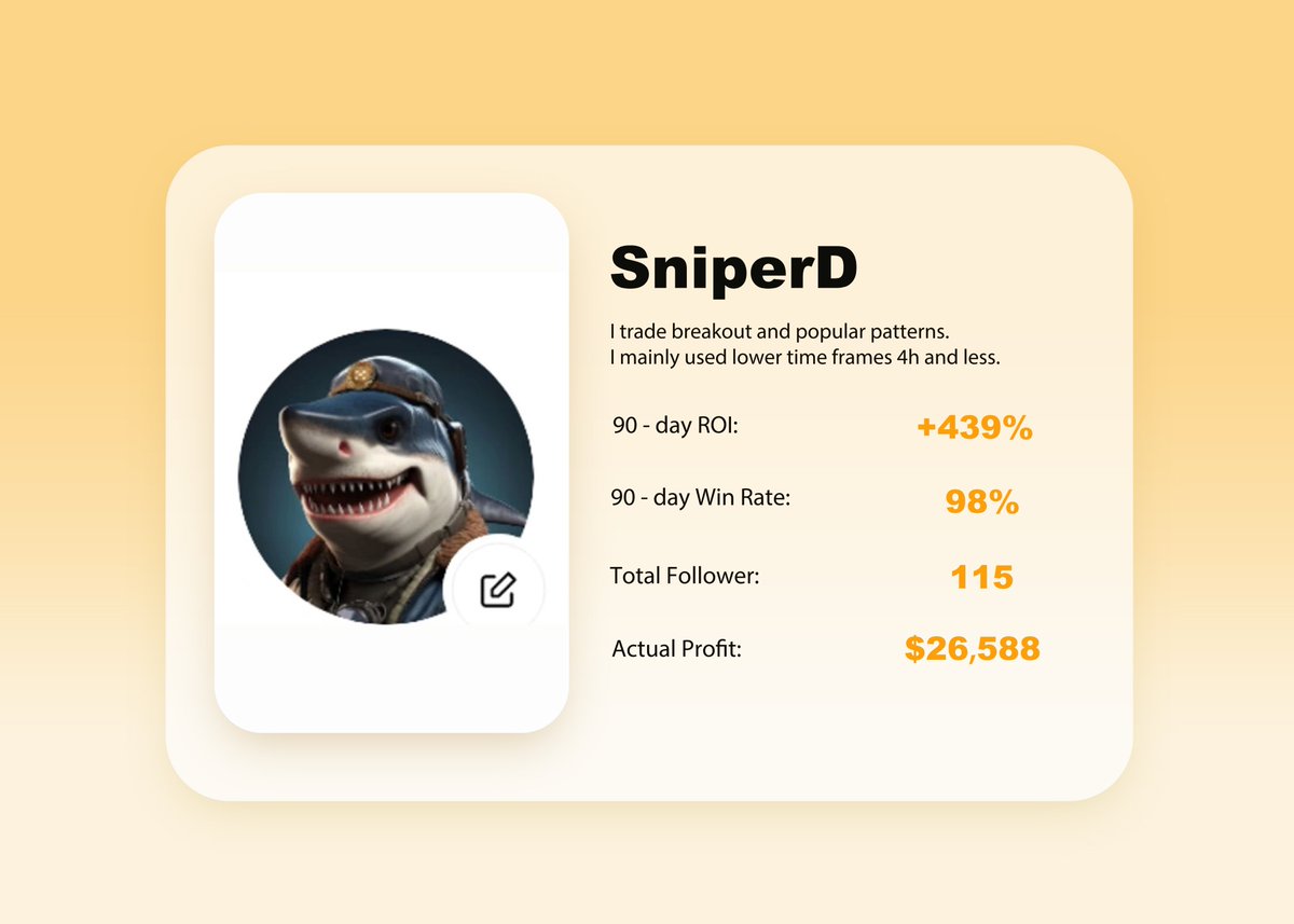 ✨ Copy top trading strategies with one click!

💰 SniperD
90-Day ROI: +439% | Followers: 115 | Profit: $26,588

📈 Consistent high returns. Start following now to kick off your profit journey!
👉 bitrue.com/copy-trading/t…