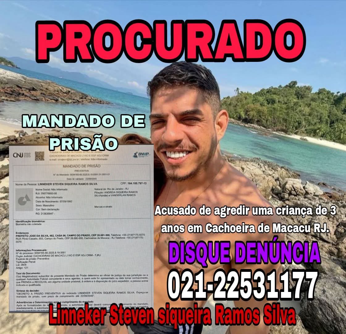 CristinaFr75335's tweet photo. CACHOEIRA DE MACACU RJ. 

🚨🚨PROCURADO🚨🚨

Linneker Steven Siqueira Ramos Silva 

ESTE HOMEM, É ACUSADO DE AGREDIR UMA CRIANÇA DE 3 ANOS EM CACHOEIRA DE MACACU RJ. 

QUEM SOUBER O PARADEIRO DELE, FAVOR ENTRAR EM CONTATO COM O DISQUE DENÚNCIA ☎️021-22531177.

🚨🚨PROCURADO🚨🚨 https://t.co/dEIGvZS1yW