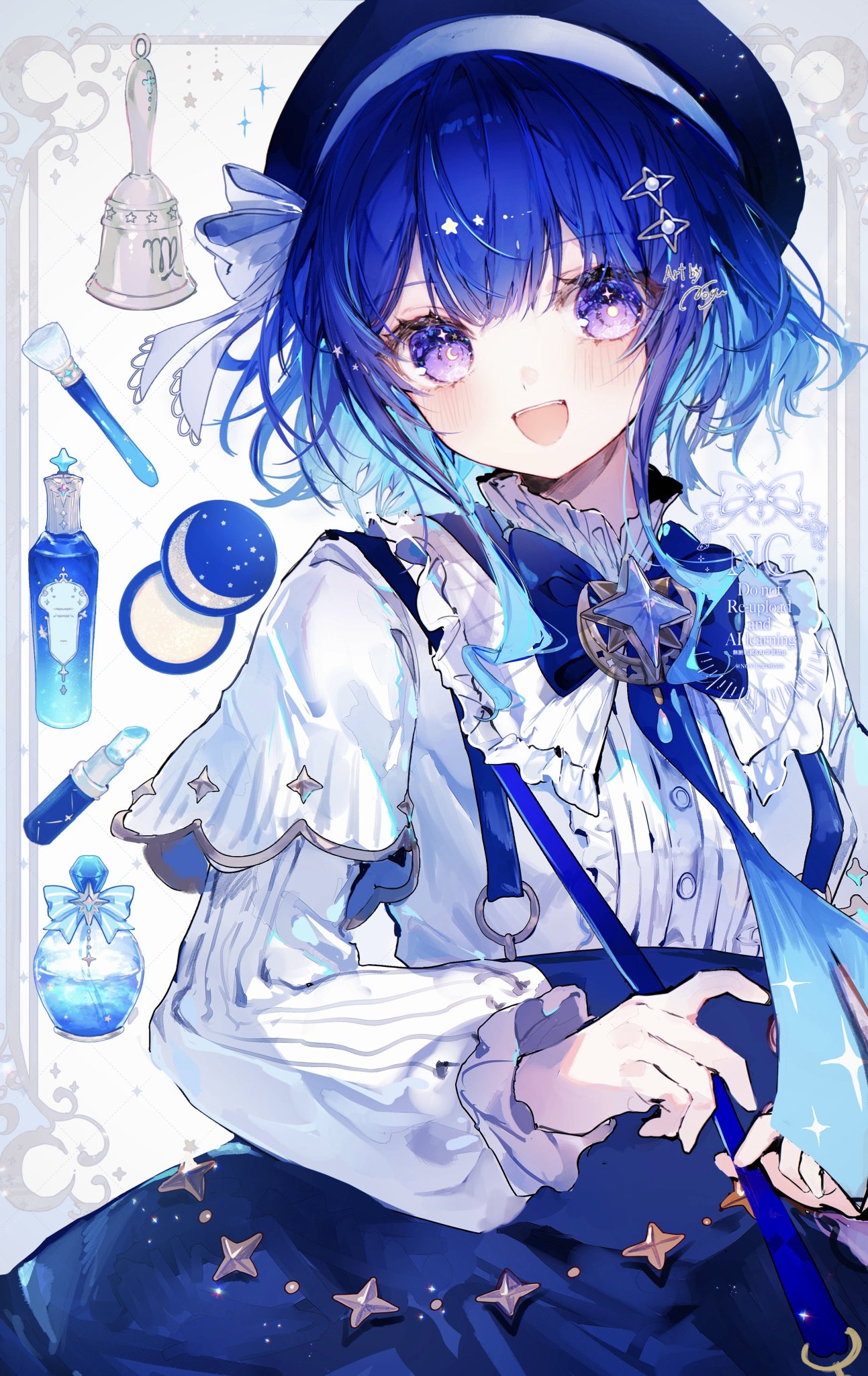 月兎-Tsukito-︎︎さま専用（原画）青い月の秘密【SM／水彩／#2624】 清水美紅 | 満月と新月 | 本屋 itoito