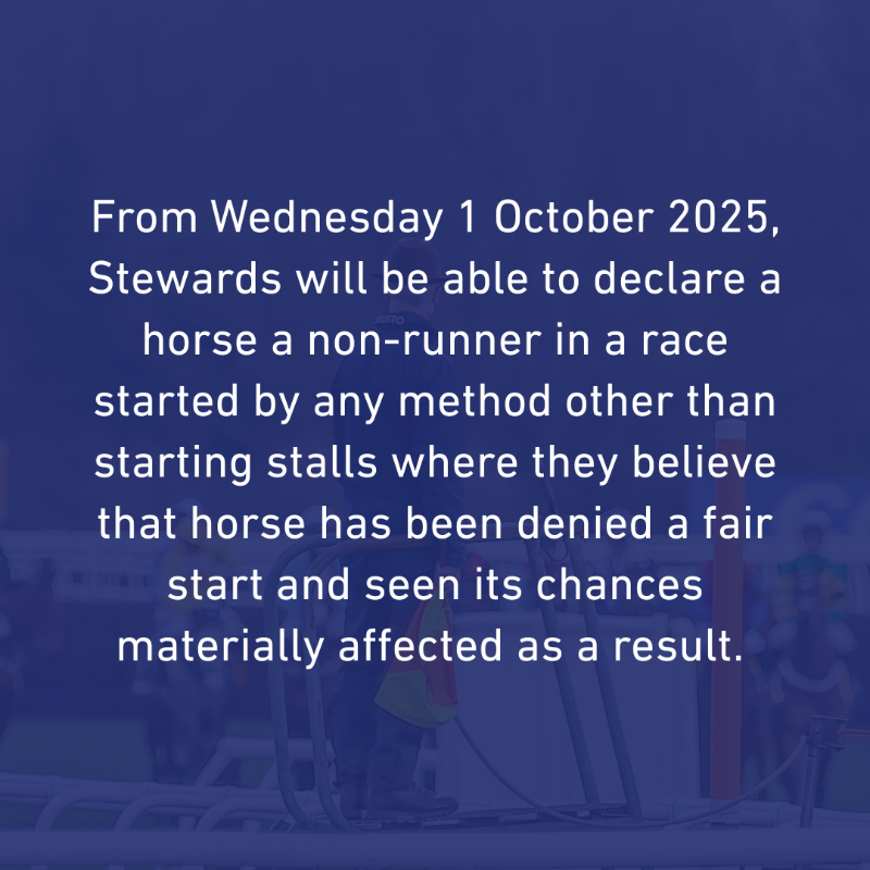 BHAHorseracing's tweet photo. A new rule change will enable Stewards to declare a horse a non-runner in Jumps races if they determine that a horse has been denied a fair start.

The rule brings Jump racing in line with the Flat, where this power was made available to Stewards in May 2024.

Full details ⤵️