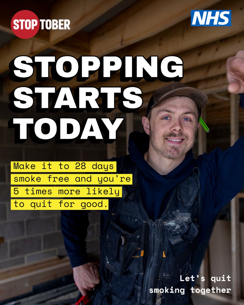 Stoptober starts today! You are doing the best thing you can for your health by quitting - and you don't need to do it alone.

There are plenty of ways to get support, but the best way to get started is to get your free Personal Quit Plan here: nhs.uk/better-health/…