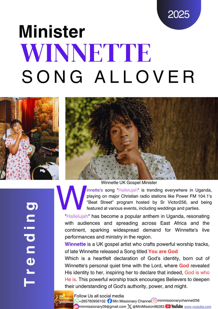 ✨Grateful beyond words🙏🏾

Glory to God my music is blessing lives across the globe We’ve been featured on Min Missionary Channel Magazine📖🌍🇺🇬

This is a testimony of how far God’s grace can take us when we stay faithful

Stream Hallelujah👉🏾 youtube.com/watch?v=7xRGof…