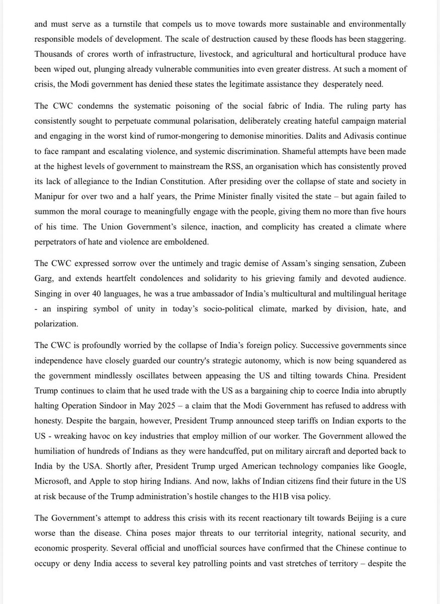 INCSandesh's tweet image. CONGRESS WORKING COMMITTEE RESOLUTION