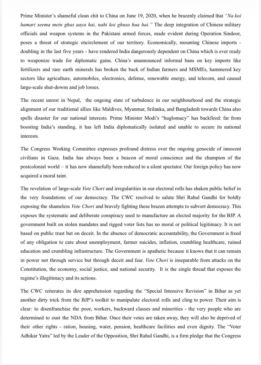 INCSandesh's tweet image. CONGRESS WORKING COMMITTEE RESOLUTION