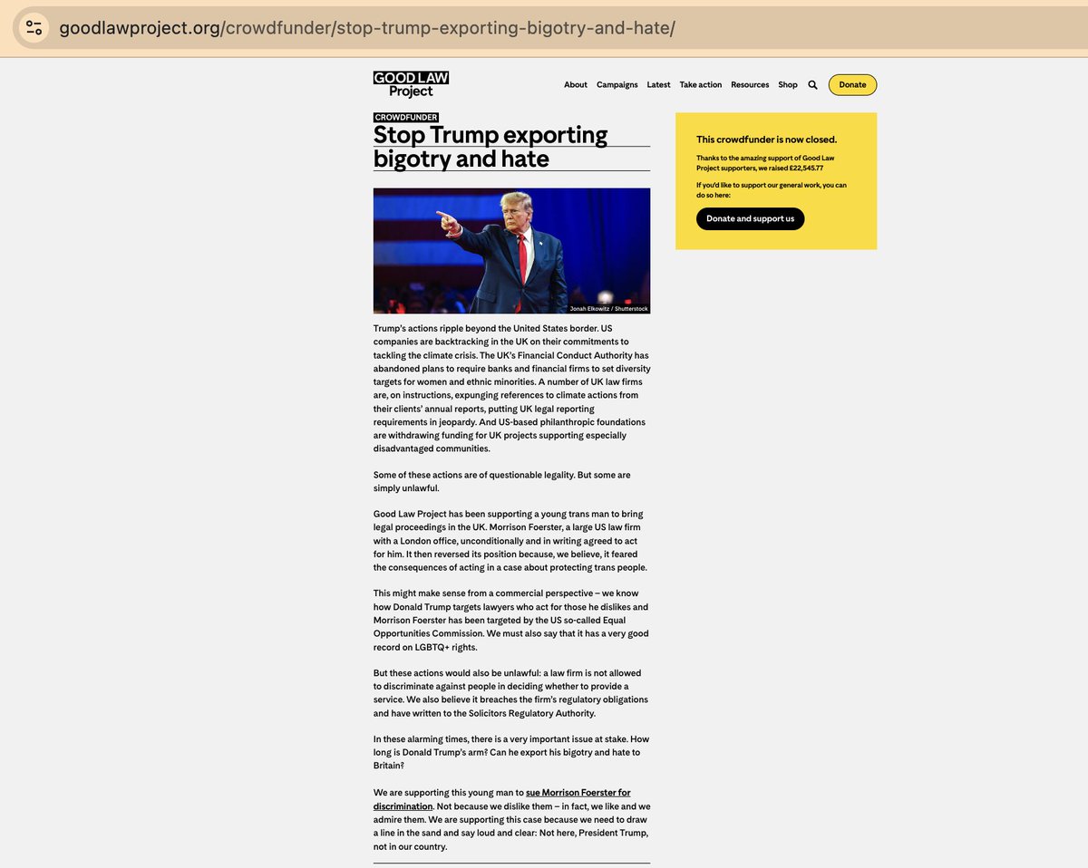 So, yet another crowdfunded legal action by Jolyon Maugham KC and his Not Very Good at the Law Project comes to an end, seemingly without achieving anything, let alone its stated objectives.

No announcement, no update. Just another £22,546 down the pan.

goodlawproject.org/crowdfunder/st…