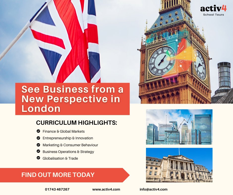 Take your Business Studies lessons to the heart of the UK’s financial capital!
From the Bank of England to Silicon Roundabout &amp; the Museum of Brands, London brings the curriculum to life.

Learn more👉 activ4.com/educational-sc…
#BusinessStudies #SchoolTrips #London