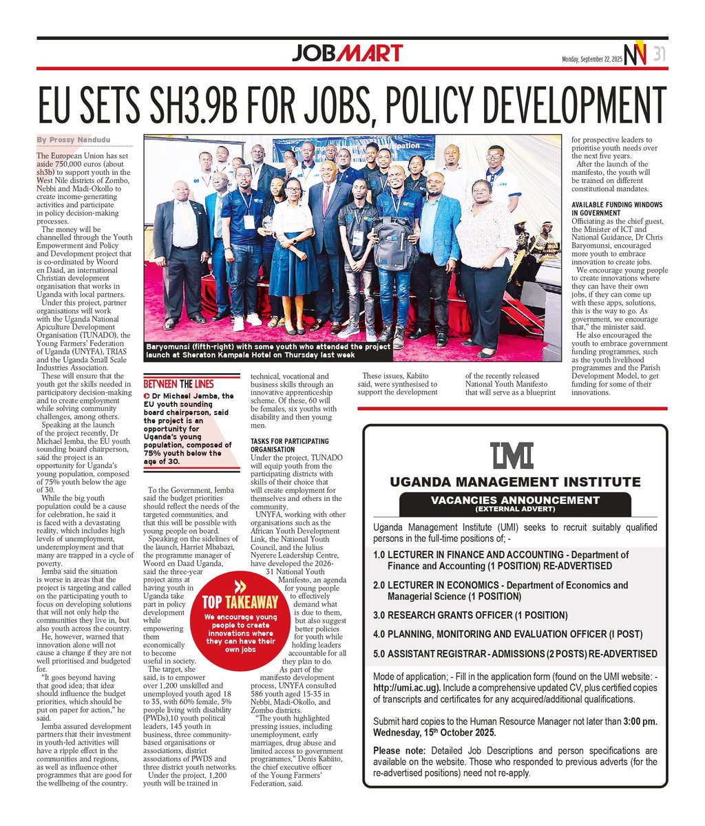 #InTheMedia

Here’s what you should know:

The Youth Empowerment and Participation in Policy and Development project was launched by the Minister of ICT &amp; National Guidance, Dr Chris Baryomunsi.

Our contribution towards the development of the National Youth Manifesto.

#YEPPAD
