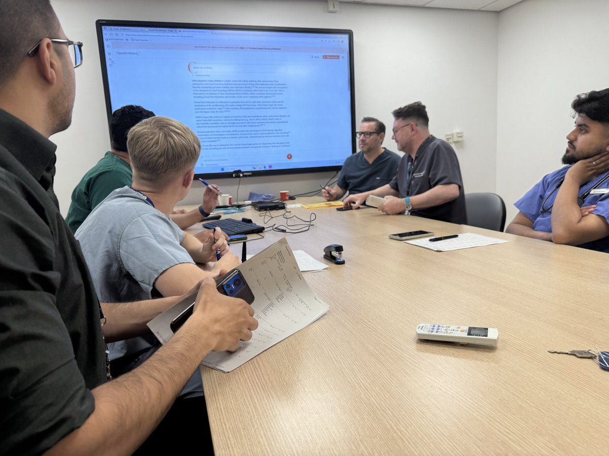 WirralSurgery's tweet photo. Great #JournalClub this morning led by our professors @mageefrcs @jiw1374 &amp; brilliantly presented by our research fellow @MoAbosheisha 👏.

We discussed the landmark NEJM study on non-operative management of dMMR rectal cancer with immunotherapy.

#Activites #Surgery #MedEd https://t.co/oVE8Ocz9iK