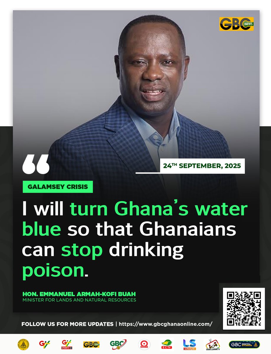 GTV_Ghana's tweet photo. Galamsey Crisis:

I will turn Ghana’s water blue so that Ghanaians can stop drinking poison- Lands Minister

#GBCNews
#GTVBreakfast https://t.co/nIldFmcgZt