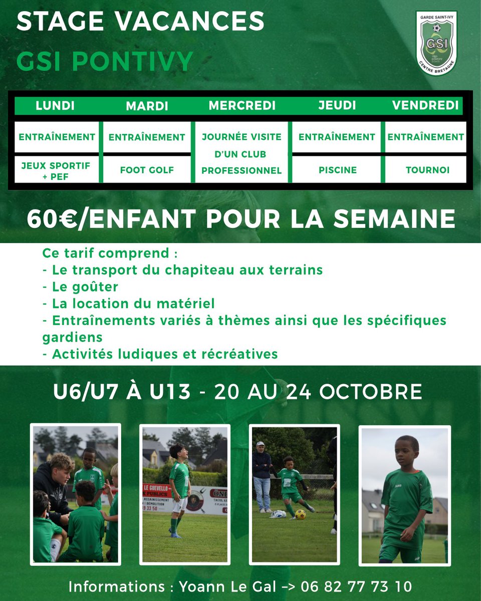 LES STAGES DE LA GSI PONTIVY DÉMARRENT ! 

Pour les vacances d’octobre de l’année 2025, du 20 au 24 octobre, les stages de la GSI Pontivy débutent pour accueillir vos enfants durant une semaine sportive ! 💪🏼

Pour les informations nécessaires à l’inscription 👉 06 82 77 73 10