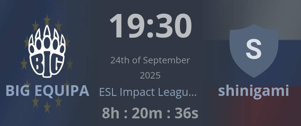 aida__cs's tweet image. ESL IMPACT watchpartyy w/ @D7_KDC 🥳

 ⚔️ @BIG_EQUIPA vs #shinigami
⏰20h30 CET/ 19H30 PT
🖥️twitch.tv/aida__cs