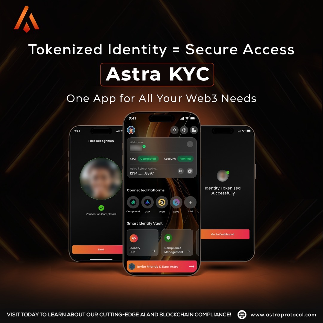 Astra_HQ's tweet image. With Astra KYC, take control of your digital identity and unlock seamless, secure access across the Web3 universe. One app, all your Web3 needs.

Visit Website: astraprotocol.com

#AstraKYC #TokenizedIdentity #SecureAccess #Web3Compliance #DecentralizedIdentity