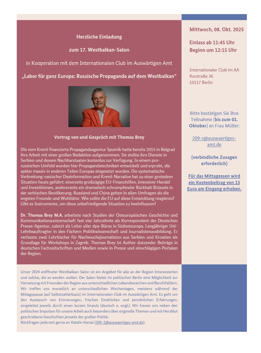 Das Auswärtige Amt hat mich zu einem Vortrag über die toxische russische Propaganda nach Berlin eingeladen. Die Diskussion mit einem fachkundigen Publikum aus Diplomatie, Wissenschaft und Medien wird spannend.