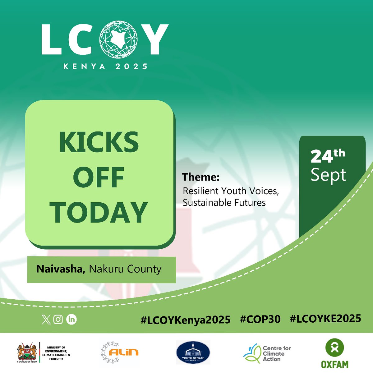LCOYKenya2025's tweet image. It’s finally here! The National @LCOYKenya2025 officially kicks off today at Lemaiyan Suites, Naivasha, under the theme “𝐑𝐞𝐬𝐢𝐥𝐢𝐞𝐧𝐭 𝐘𝐨𝐮𝐭𝐡 𝐕𝐨𝐢𝐜𝐞𝐬, 𝐒𝐮𝐬𝐭𝐚𝐢𝐧𝐚𝐛𝐥𝐞 𝐅𝐮𝐭𝐮𝐫𝐞𝐬” #LCOYKE2025 #RoadToCOP30 #COP30BELEM #cop30