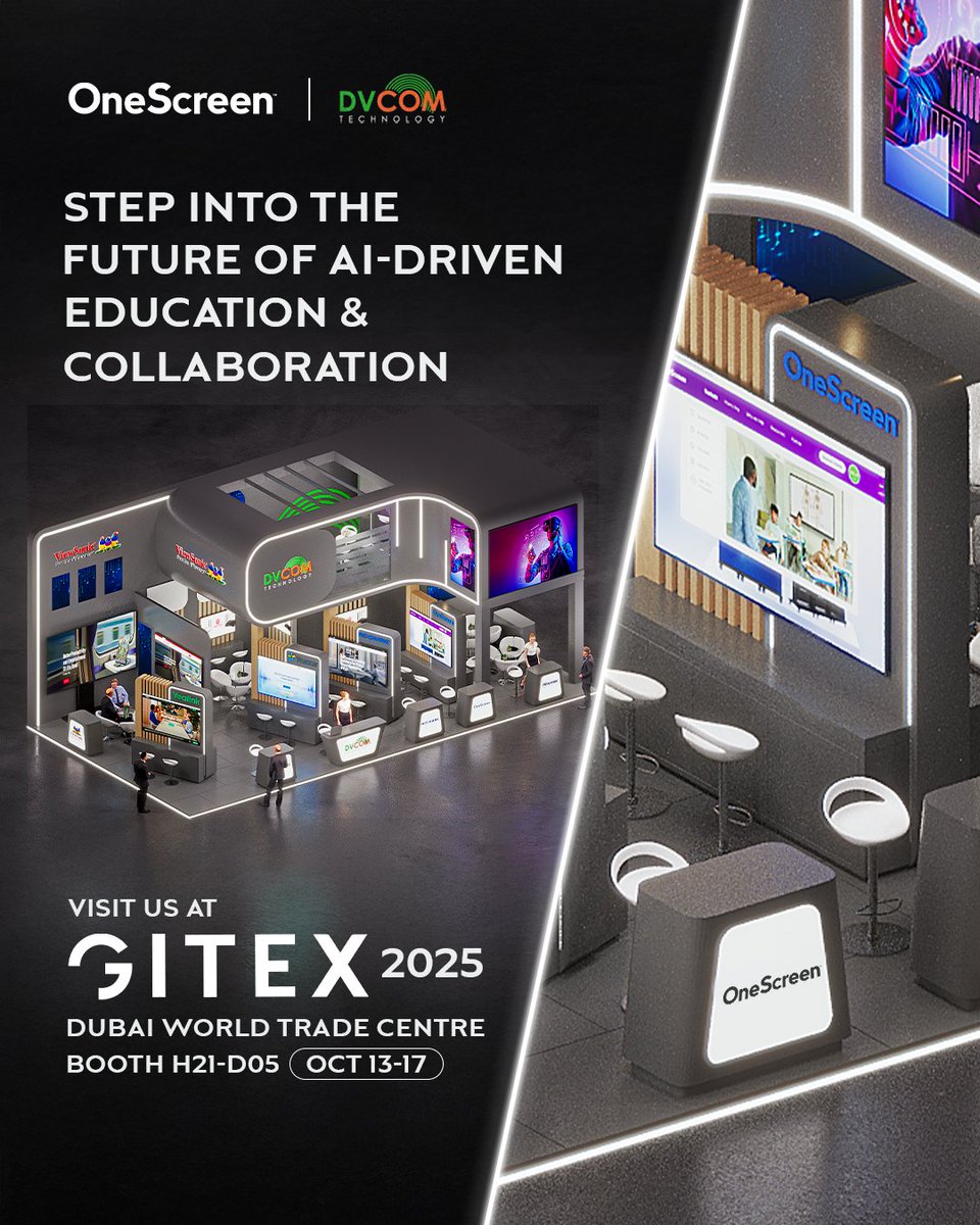 OneScreen_MEA's tweet image. @GITEX_GLOBAL 2025 is here!
See OneScreen’s next-gen interactive solutions live at the @DvcomTechnology  booth.

📍 Booth H21-D05, Zabeel Hall 21
📅 Oct 13–17 | Dubai World Trade Centre

📩 Book your demo 👉 champ.ly/9ovTuMz_

#OneScreen #GITEX2025 #FutureOfCollaboration