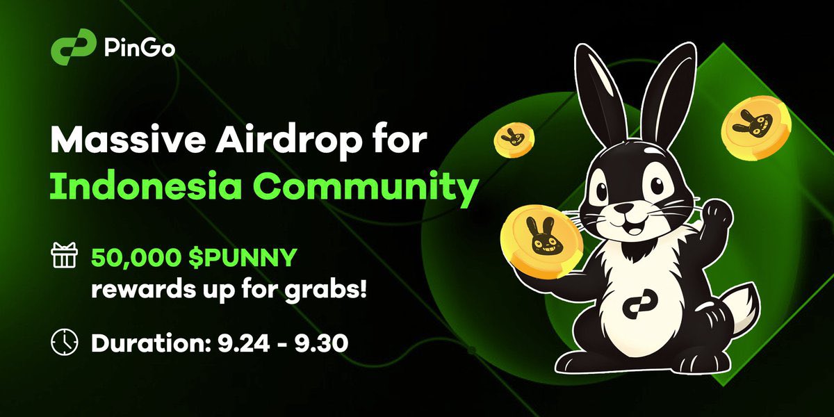 PinGo_Indonesia's tweet image. 🥳 MINGO BIKIN CAMPAIGN 50,000 $PUNNY!!

Khusus buat Temen-temen @PinGoAI Indonesia! 🇮🇩

sedikit cerita, akun @PinGoAI_Indo yg lama harus tumbang karena ke suspend, dahal minGo mo bikin 2 program mantap di bulan ini.. tapi gapapa, Kita mulai lagi dari awal!🔥

🐰 100 $PUNNY Buat…