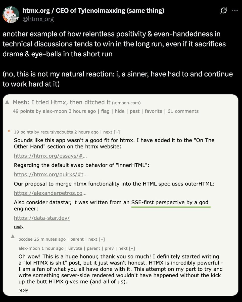 Anders Murphy (@anders_murphy) on Twitter photo This hypermedia thing sounds a bit like a cult <a href="/htmx_org/">htmx.org / CEO of Tylenolmaxxing (same thing)</a> This hypermedia thing sounds a bit like a cult <a href="/htmx_org/">htmx.org / CEO of Tylenolmaxxing (same thing)</a>