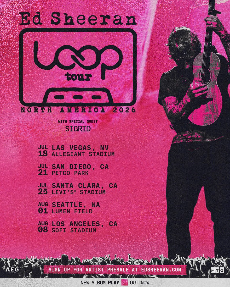 from joining <a href="/edsheeran/">Ed Sheeran HQ</a> on stage in my home country to joining the Loop tour🤩 can’t wait for these North America stadium shows next year!! tickets on sale september 26th