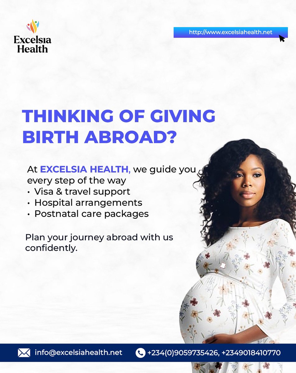 Thinking of giving birth abroad?

At Excelsia Health, we guide you every step of the way
✔️ Visa &amp; travel support
✔️ Hospital arrangements
✔️ Postnatal care packages

Plan your journey abroad with us confidently. 

#excelsiahealth #homecare #compassionatecare #elderlycare