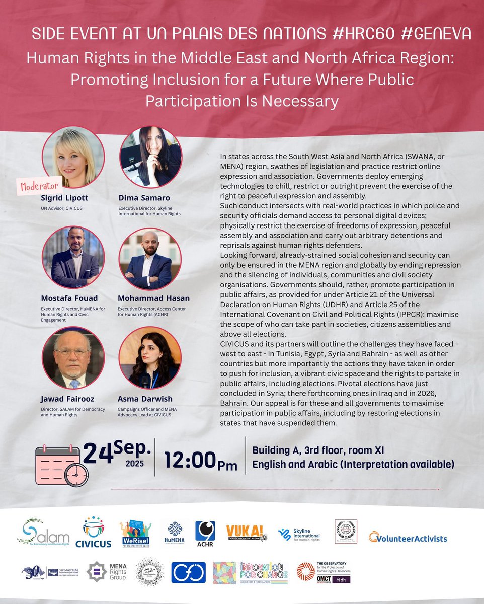 At <a href="/CIVICUSalliance/">CIVICUS</a> event at <a href="/UN_HRC/">UN Human Rights Council | #HRC60</a> Dima from <a href="/skylineforhuman/">Skyline International for Human Rights (SIHR)</a> sets out tech-based challenges to civic space, like Palestinians forced to give bio-data to access aid from <a href="/GHFUpdates/">Gaza Humanitarian Foundation</a> - advancing surveillance for <a href="/Israel/">Israel ישראל</a>