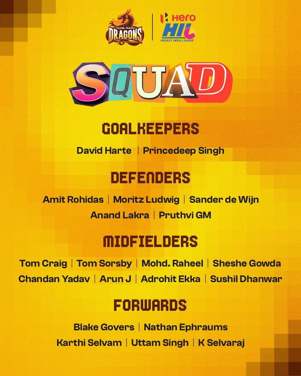 𝐓𝐡𝐞 𝐩𝐫𝐢𝐝𝐞, 𝐭𝐡𝐞 𝐩𝐨𝐰𝐞𝐫, 𝐭𝐡𝐞 𝐃𝐫𝐚𝐠𝐨𝐧𝐬. 🐲 

Meet the squad ready to roar this season! 💛🏑

#TamilNaduDragons #TNDragons #TherikaViduTamizha #HeroHIL #HockeyIndiaLeague