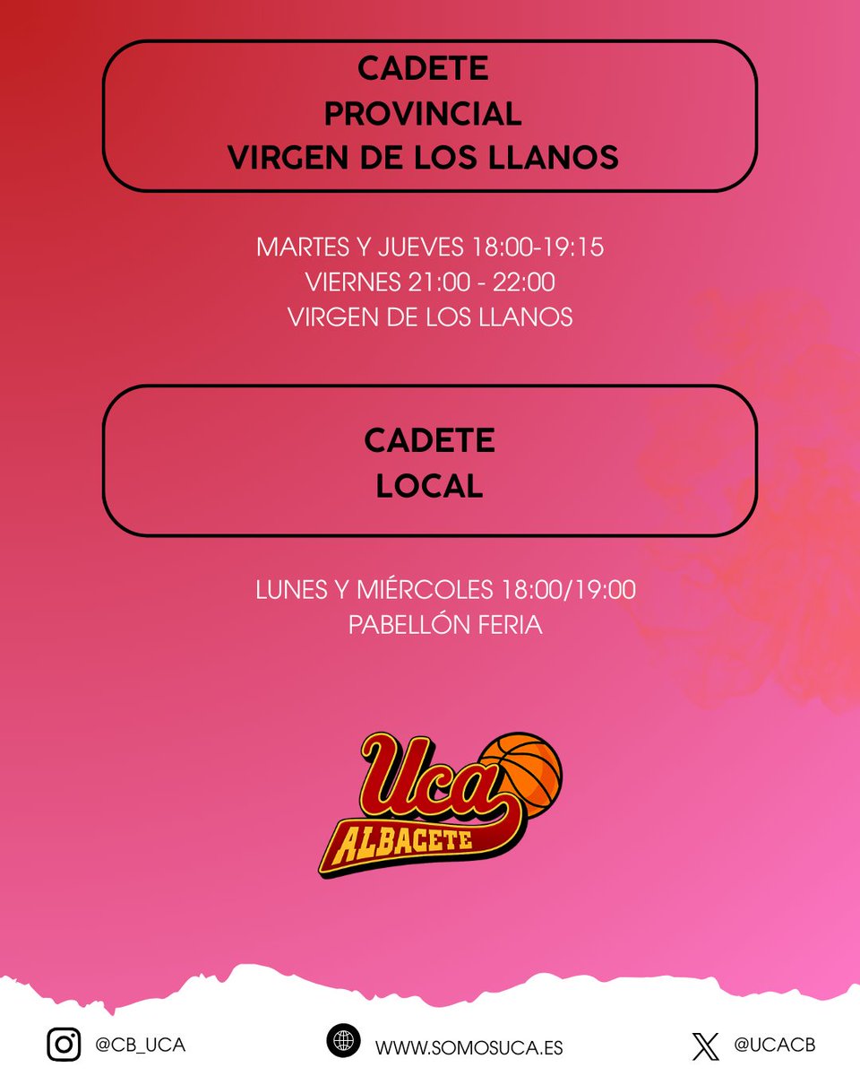 ucacb's tweet photo. ¡Empieza la temporada 25/26 del CB UCA Albacete!🏀 

🗓️Consulta nuestros horarios de este año.

Arrancamos el próximo 1 de octubre.

#CBUCA #SomosUCA https://t.co/klRFhCWjE7