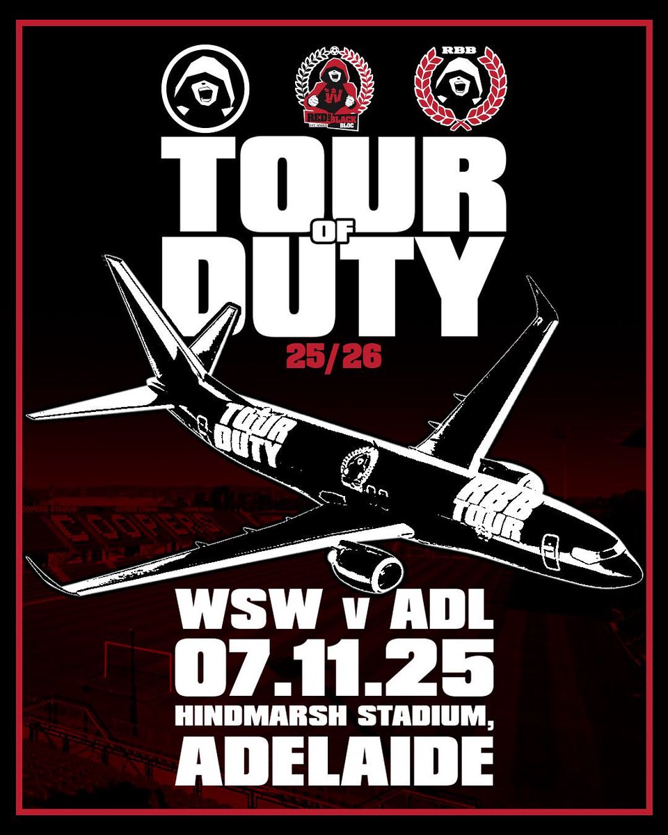 ***TOUR OF DUTY***

Season 25’/26’ sees us travel to Adelaide for the stand alone interstate trip of the regular season.

We’re going to overrun the city of churches. This will be a big one - do not miss out.

Pre match details coming soon… 

Adelaide 07.11.2025