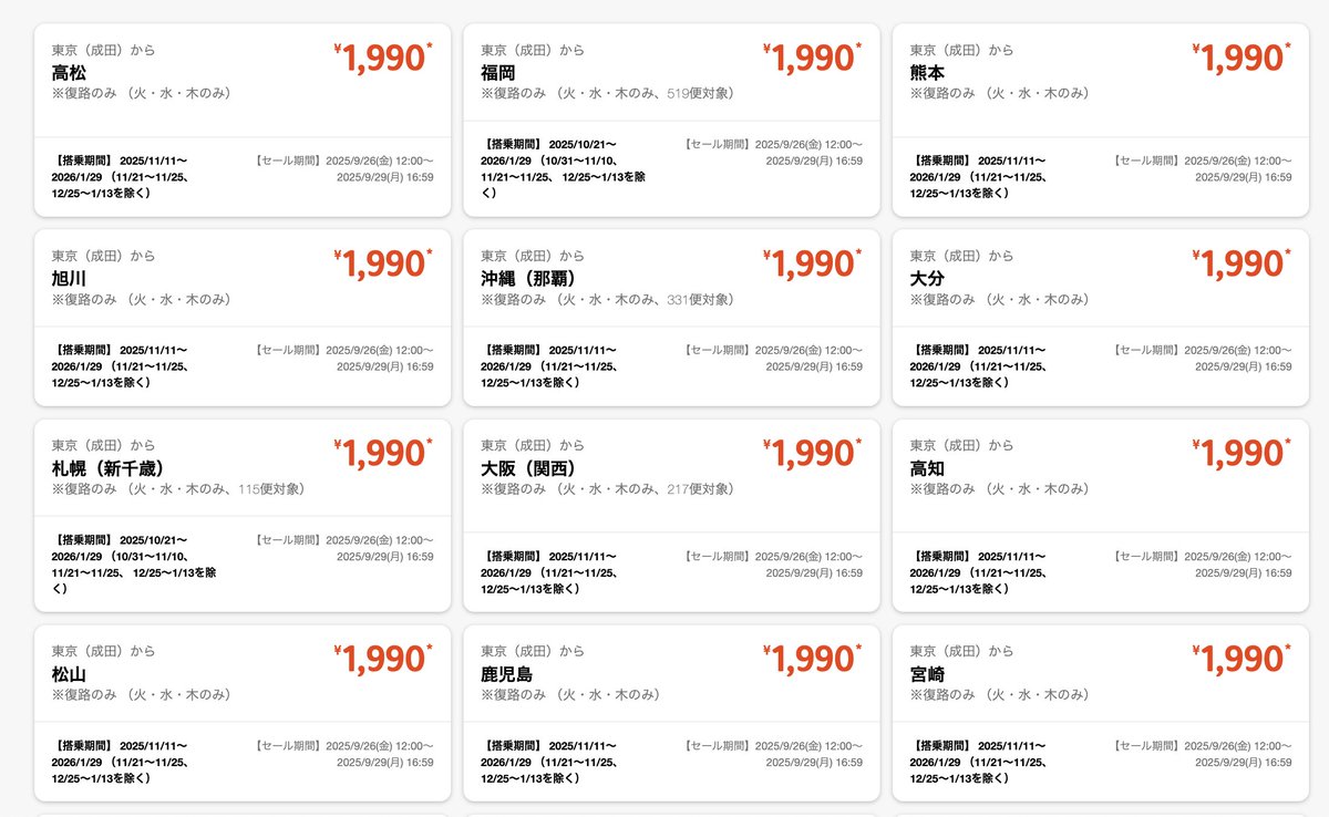 halohalo_travel's tweet photo. 【速報】ジェットスタータイムセールもきたーー！！なんと国内全路線が訳あり1,990円に。往復予約&amp;曜日限定で破格、東京・大阪・札幌・福岡・沖縄も全部1,990円はかなり安い、、、 https://t.co/wcYZSECBjf