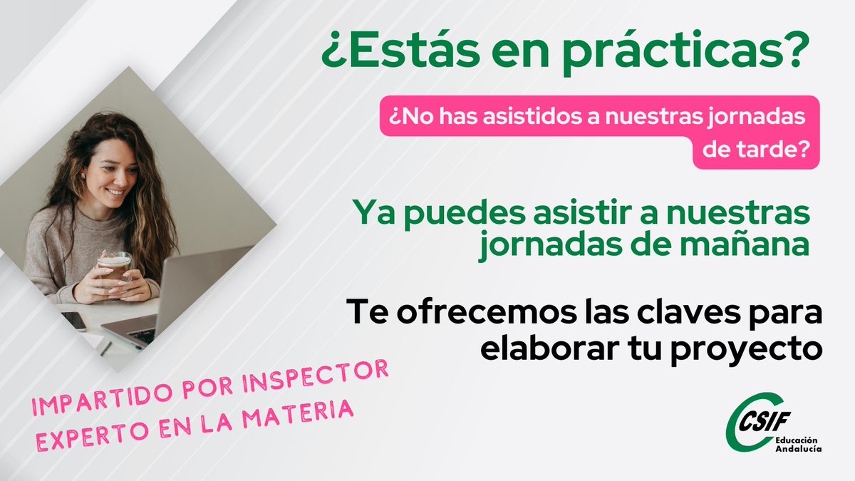 📢 ¡ATENCIÓN FUNCIONARIOS EN PRÁCTICAS 2025-26! 📢
¡Abrimos una NUEVA JORNADA EN TURNO DE MAÑANA de nuestras charlas informativas! 🚀
Debido al gran éxito y la alta demanda, y pensando en aquellos docentes que no pudieron asistir, CSIF 
Educación Andalucía organiza una nueva