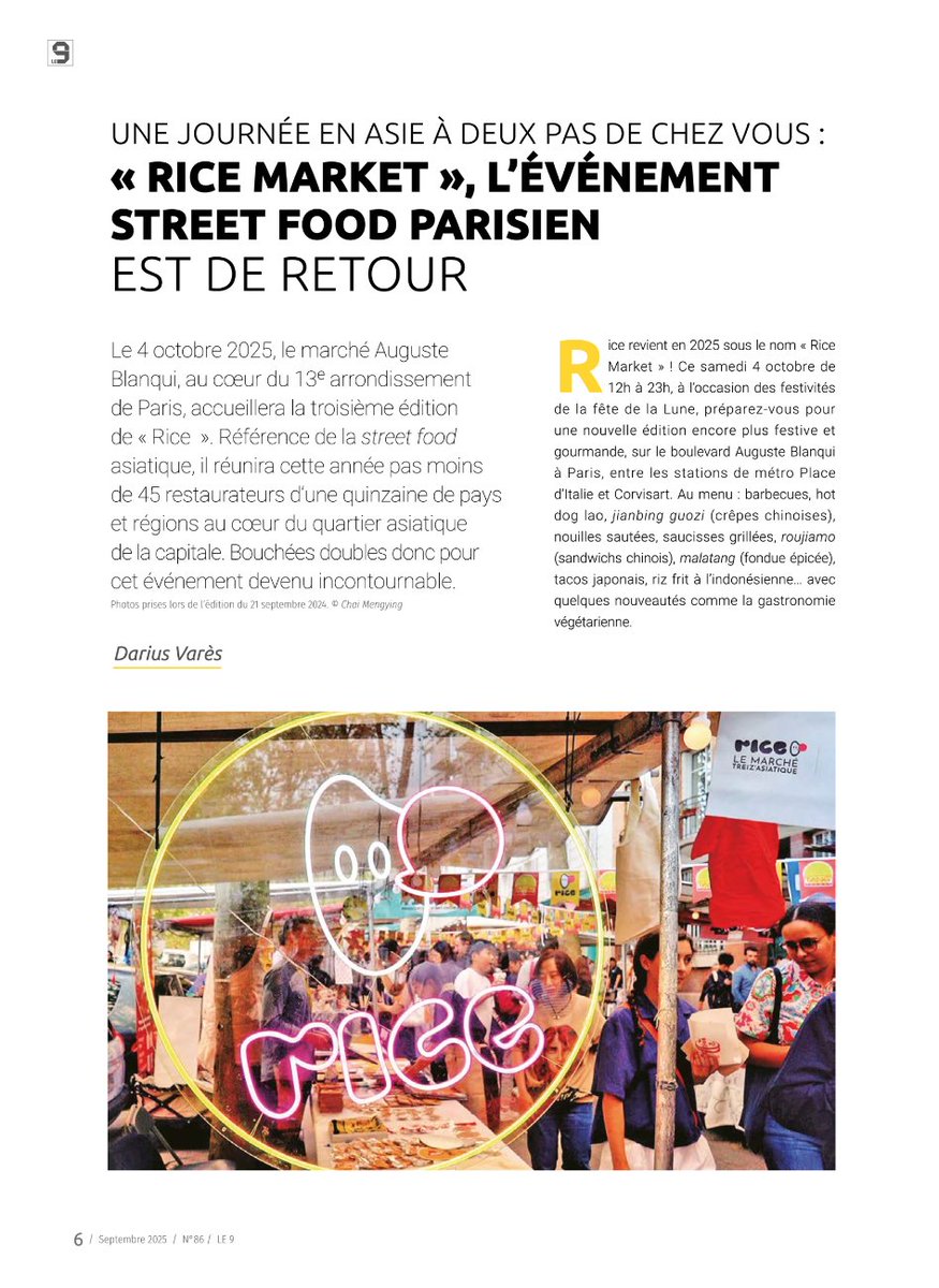 Le9Magazine's tweet image. Le dernier numéro du 9 est disponible ! Retrouvez ce mois-ci notre dossier consacré au Rice Market, le festival de la street food asiatique à Paris
