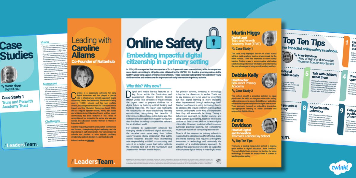 Shift the focus from “online safety” to digital citizenship. Our resource with <a href="/carolineallams/">Caroline Allams</a> gives school leaders case studies + tips to build resilience in pupils.
👉 Access it now: twinkl.co.uk/l/1jizye

<a href="/natterhub/">Natterhub</a>