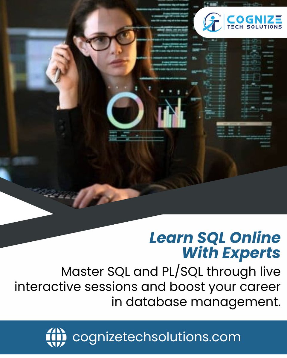 CognizeLLC's tweet image. Learn SQL With Certified Experts
Master SQL and PL/SQL through live online sessions. Gain practical database skills and earn a certification upon completion.
Visit: cognizetechsolutions.com/sql-training/
#LearnSQL
#SQLTraining
#DatabaseManagement
#CareerGrowth
