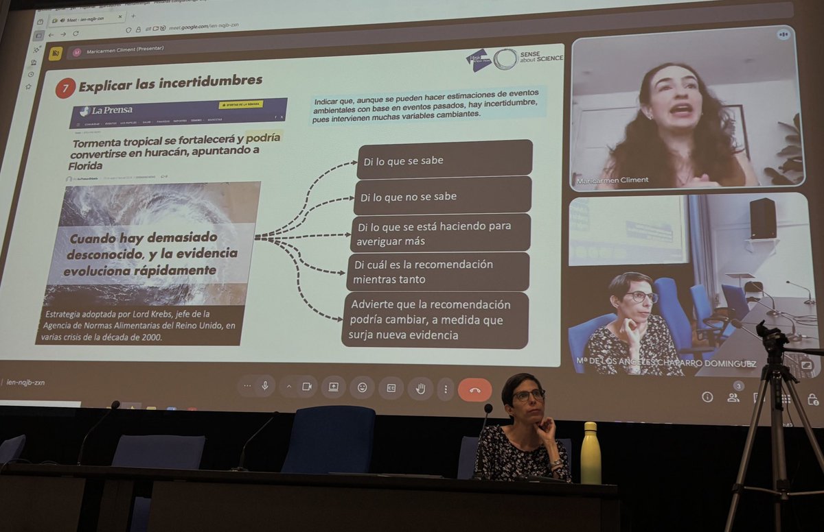 👤Como nos cuenta @Mc_Climent, en la comunicación de riesgos también es importante explicar las incertidumbres.

“Aunque se pueden hacer estimaciones de eventos ambientales con base en eventos pasados, hay incertidumbre, pues intervienen muchas variables cambiantes.”

#JornadaSOS