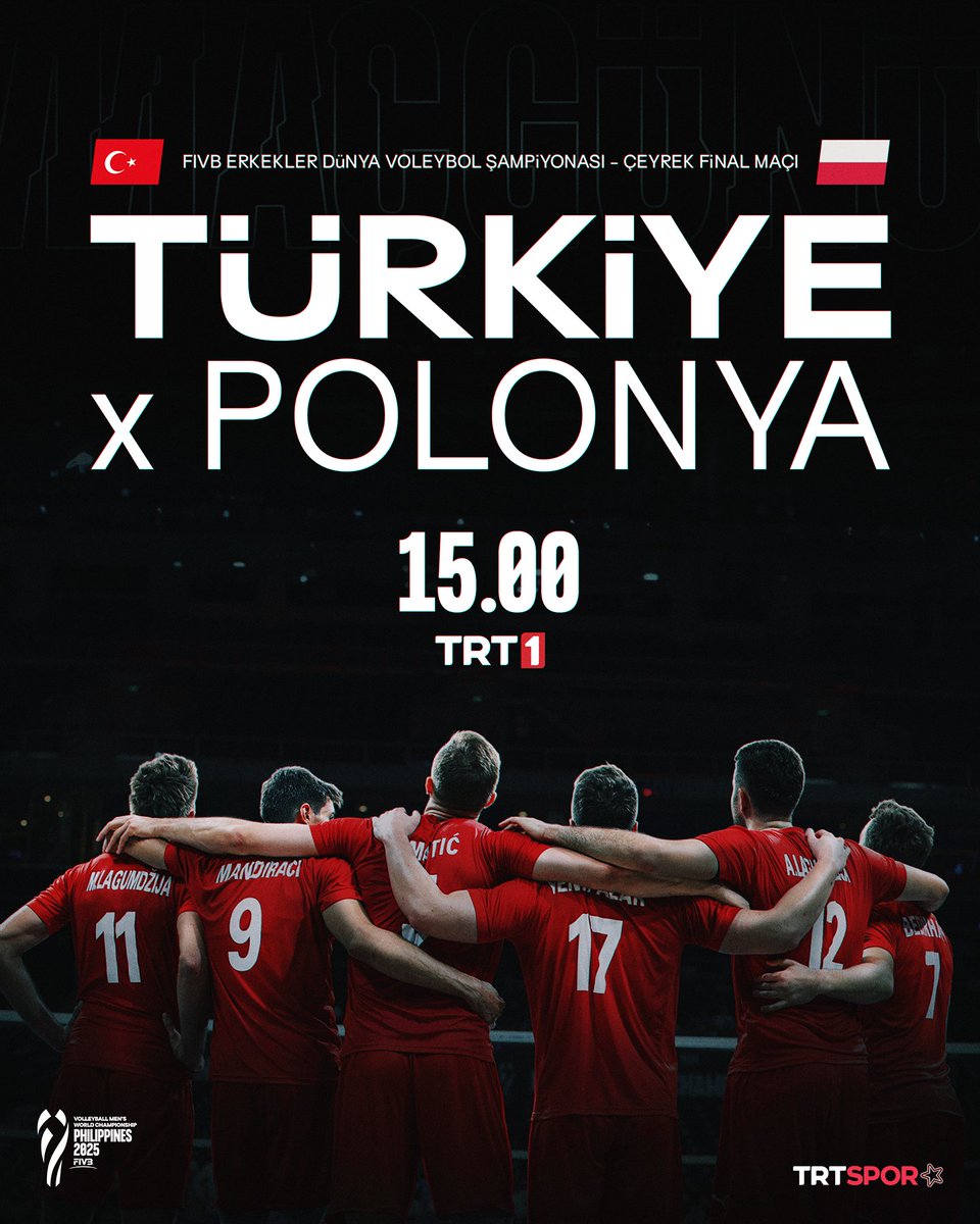 𝕄𝕦𝕤𝕥𝕒𝕗𝕒 𝕂𝔸𝕐ℕ𝔸𝕂 🇹🇷🇦🇿🇵🇰 (@mustafakynk) on Twitter photo 📌 FİLENİN EFELERİ DÜNYA ŞAMPİYONASINDA ÇEYREK FİNALDE, DÜNYA 1 NUMARASI POLONYA İLE KARŞILAŞMAK İÇİN ;
SAAT : 15.00 DE SAHAYA ÇIKIYOR. 
🇹🇷 Filipinler'in başkenti Manila'da devam eden 2025 Erkek FIVB Dünya Voleybol Şampiyonası'nda 4'te 4 yaparak adını çeyrek finale yazdıran A 📌 FİLENİN EFELERİ DÜNYA ŞAMPİYONASINDA ÇEYREK FİNALDE, DÜNYA 1 NUMARASI POLONYA İLE KARŞILAŞMAK İÇİN ;
SAAT : 15.00 DE SAHAYA ÇIKIYOR. 
🇹🇷 Filipinler'in başkenti Manila'da devam eden 2025 Erkek FIVB Dünya Voleybol Şampiyonası'nda 4'te 4 yaparak adını çeyrek finale yazdıran A