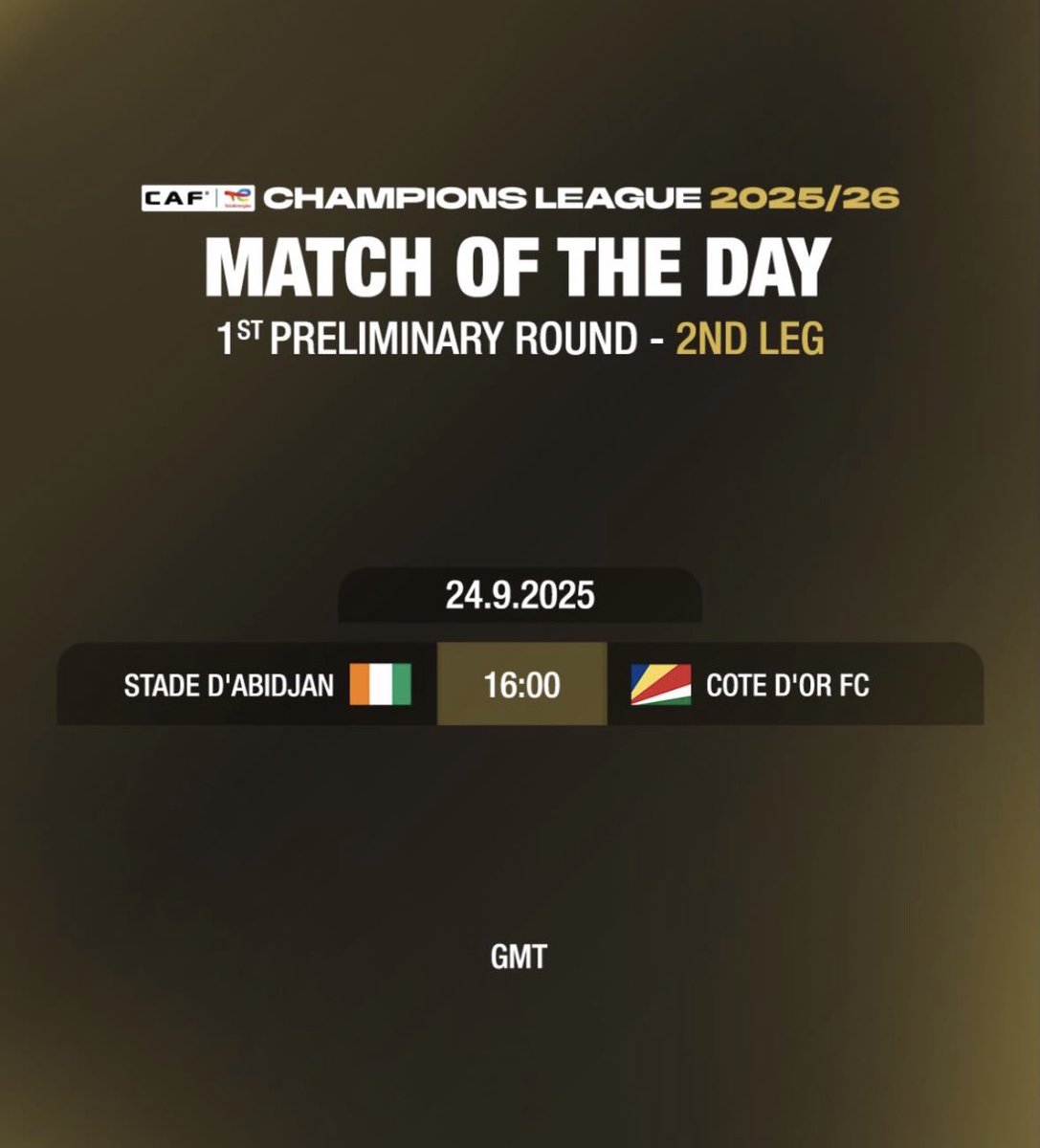 PARTIDO DEL DÍA!! 

Segunda vuelta de la primera ronda entre STADE D’ABIDJAN y COTE D’OR FC