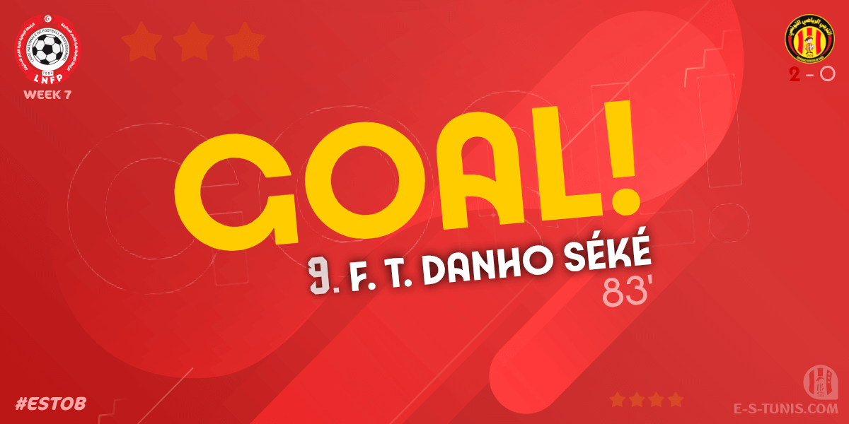 ESTuniscom's tweet photo. ⏱ 83' | #Ligue1Tn🇹🇳 Week 7 #ESTOB | @ESTuniscom 2⃣-0⃣ #OlympiqueBeja : ⚽️ F. T. Danho Séké (EST) scores! / هدف / But https://t.co/nKeOMUkrdD