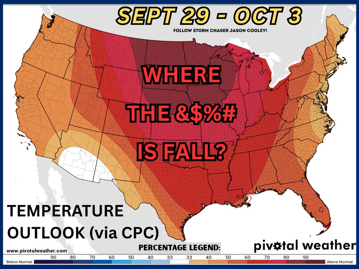Above-normal temps to come! Ugh.

Little to no cool weather looks to be found in the country beyond the weekend. Heat and more heat to finish off September and start October. So much for the start of Fall on Monday. Today is more seasonably cool for some, at least.