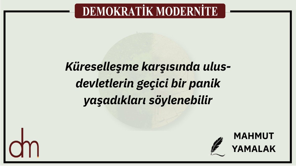 “Ulus-Devlet Çıkmazı ve Demokratik Konfederalizm” dosya konulu 51. Sayımızda Mahmut Yamalak’ın “Küreselleşmenin Yeni Yüzü” yazısı…
demokratikmodernite.org/kuresellesmeni…