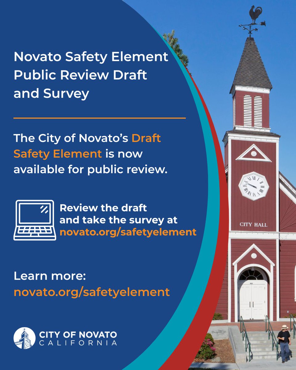 Share Your Feedback on the Public Review Draft Safety Element 📣
We’re updating the General Plan Safety Element – and we want to hear from you! 🔥🌊
Review the draft and share your feedback by taking our survey at novato.org/safetyelement. 📆 Survey will close on October 19, 2025