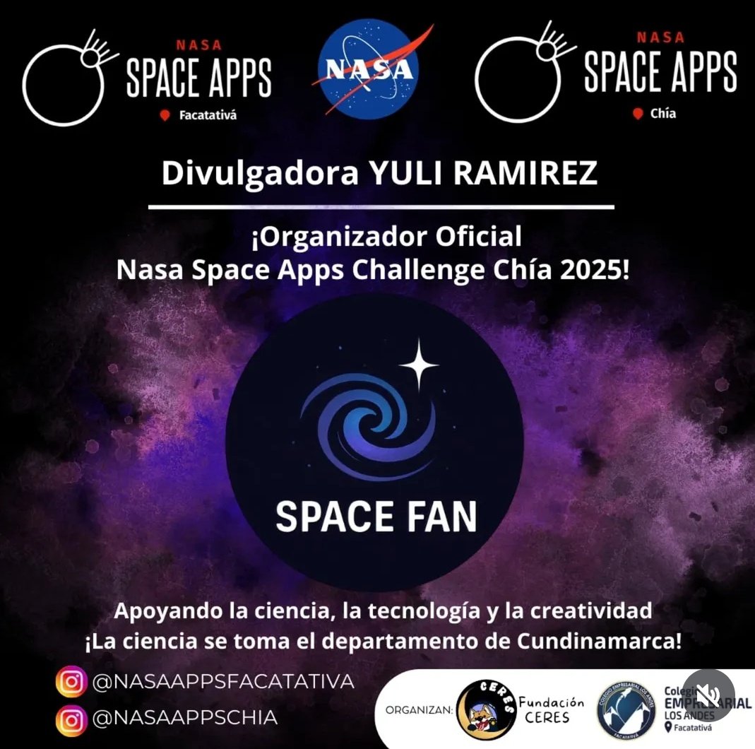 YuliethGarcaR1's tweet image. ¡Ya se acerca un evento muy espacial! Un honor hacer parte de este equipo 🚀 🛰️☄️✨

#NASA #NASASpaceApps
#NASAChallenge #Science #Cienciaparatodos #CHIA #Facatativá #Steam
@NASASpaceAppsPE @NASA