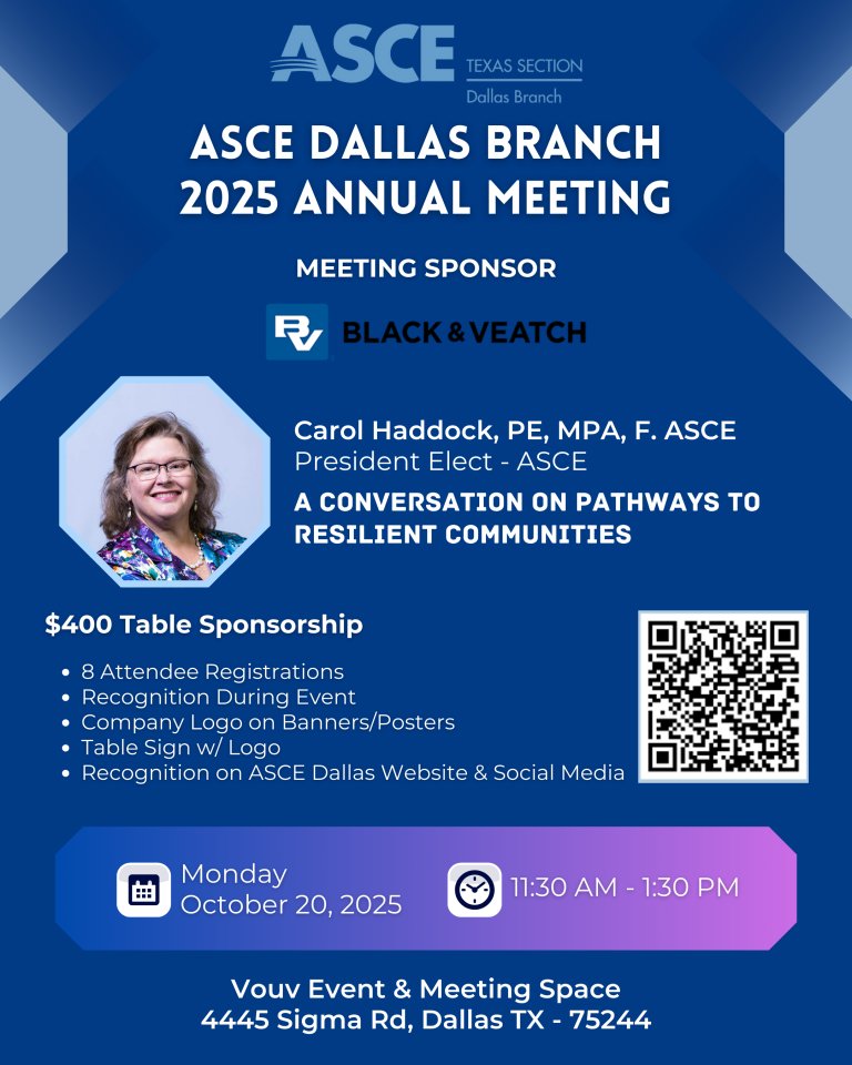 Registration is now live for the ASCE Dallas Branch 2025 Annual Meeting proudly sponsored by Black &amp; Veatch! 👉 lnkd.in/gXeS9mAt