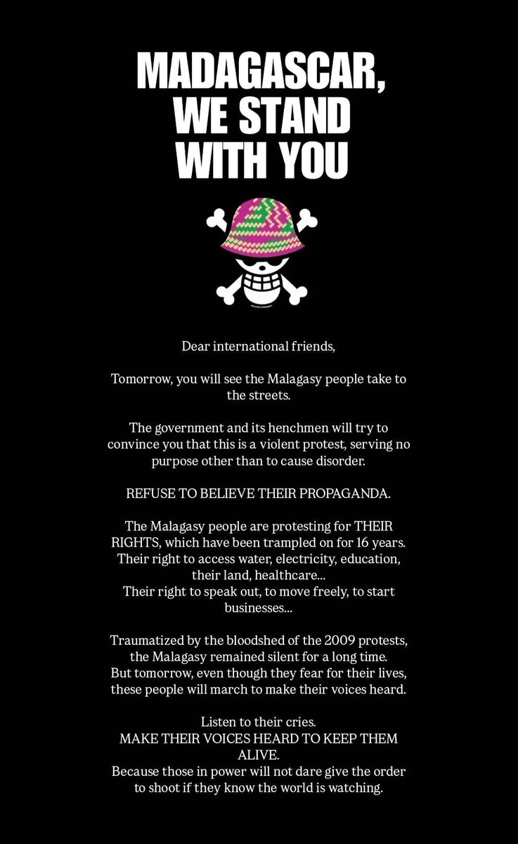 Dear friends from all over the world, please, follow the Facebook Gen Z Madagascar pages and accounts for all the updates tomorrow.