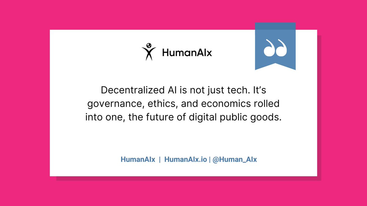 Human_AIx's tweet image. Decentralized AI is not just tech. It’s governance, ethics, and economics rolled into one. It is THE future of digital public goods. Join @Human_AIx in co-creating the future!

#cryptotwitter #decentralizedAI #deAI #web3 #community #humanfirst