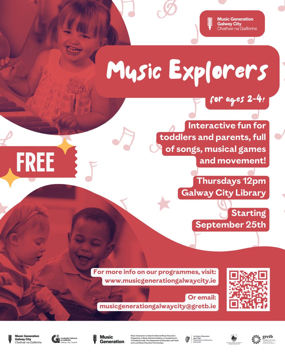 galwaycitylib's tweet image. Parents! Join us at Galway City Library for the first of our weekly Music Sprouts (Ages 0-2), and Music Explorers (Ages 2-4) sessions. In conjunction with @GRETBOfficial, these sessions will teach your child about music, play, and rhythm. #FreeEvent #ParentAndChild #AtYourLibrary