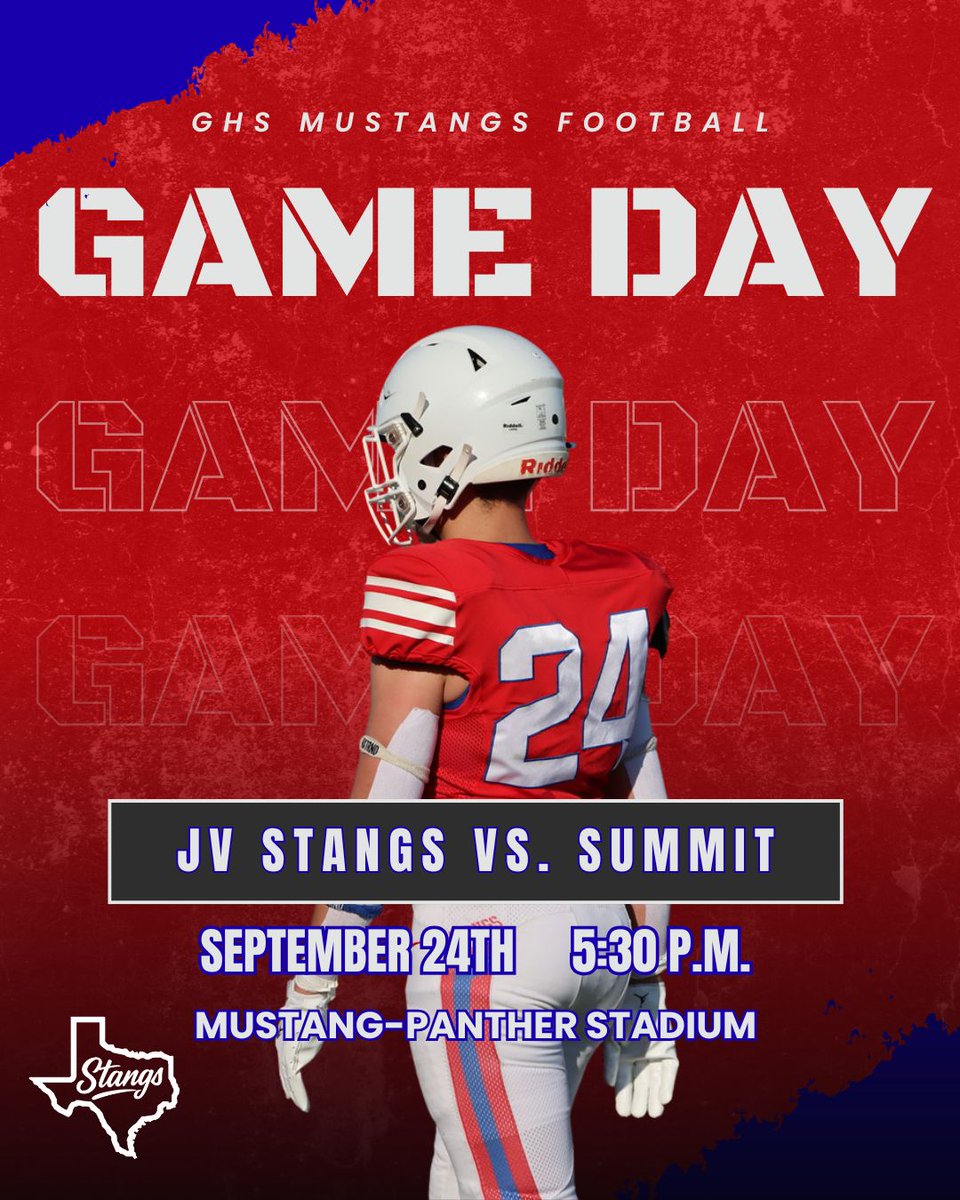 WEEK 5! JV G.R.I.T. DAY!

🏈  HOME vs Mansfield Summit
📍  Mustang-Panther Stadium 
⏰  5:30 pm
🎟  shorturl.at/CPNIt  

#MustangID
#STANG106