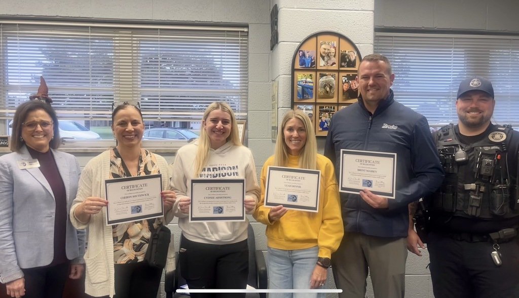 The Madison Middle School team recently demonstrated quick action and care when applying life-saving techniques to assist a student who was choking on a bottle cap. We are grateful for their swift response and dedication to student safety. #BvillebruWIN