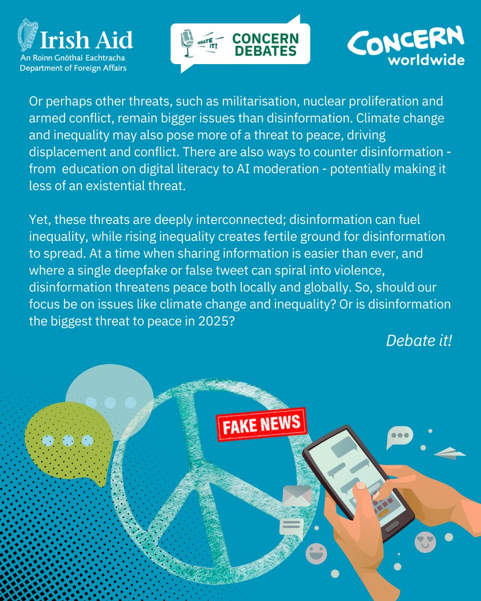 The Concern Debates Programme 2025/26 is officially underway! 🌍💚

League Phase Motion 1 has landed:
"Disinformation is the biggest threat to peace in 2025."

Fixtures are out, teachers are ready and students are diving into their research. Let the season begin! 🗣️