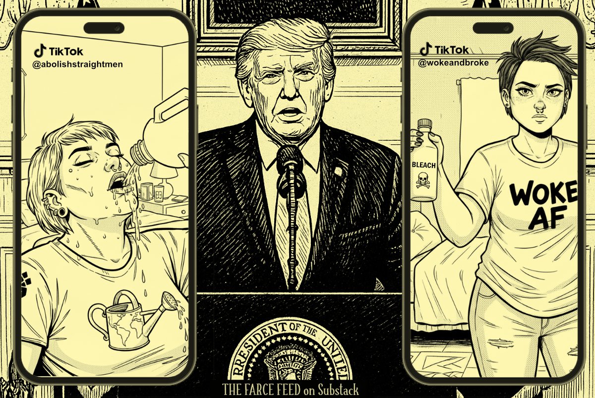 TheFarceFeed's tweet photo. Trump Says Drinking Bleach is Harmful, in Devious Plot Against TikTok Leftists
"It's really, really bad. You TOTALLY shouldn't drink it!"
Link in bio.
#TYLENOL #tylenolgate https://t.co/6v647TWarQ